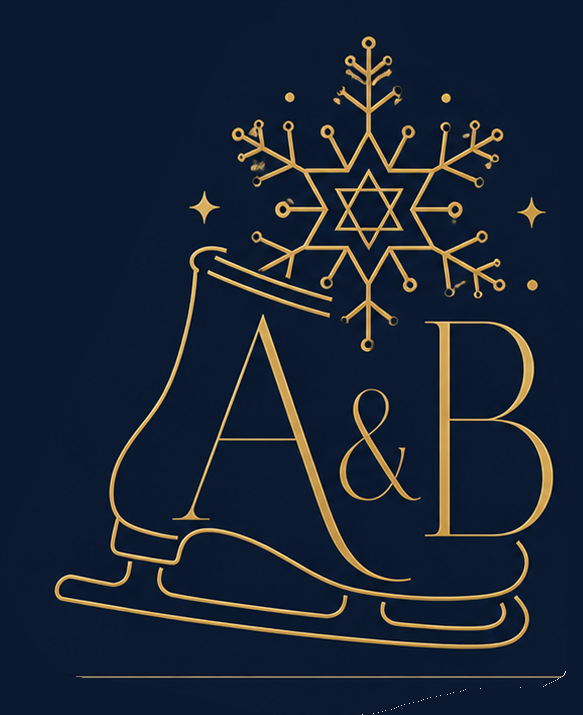 Adina & Blake monogram with an ice skate and a Star of David snowflake